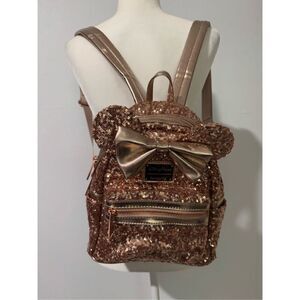 Disney Parks loungefly Minnie mouse sequined Rose gold  backbag